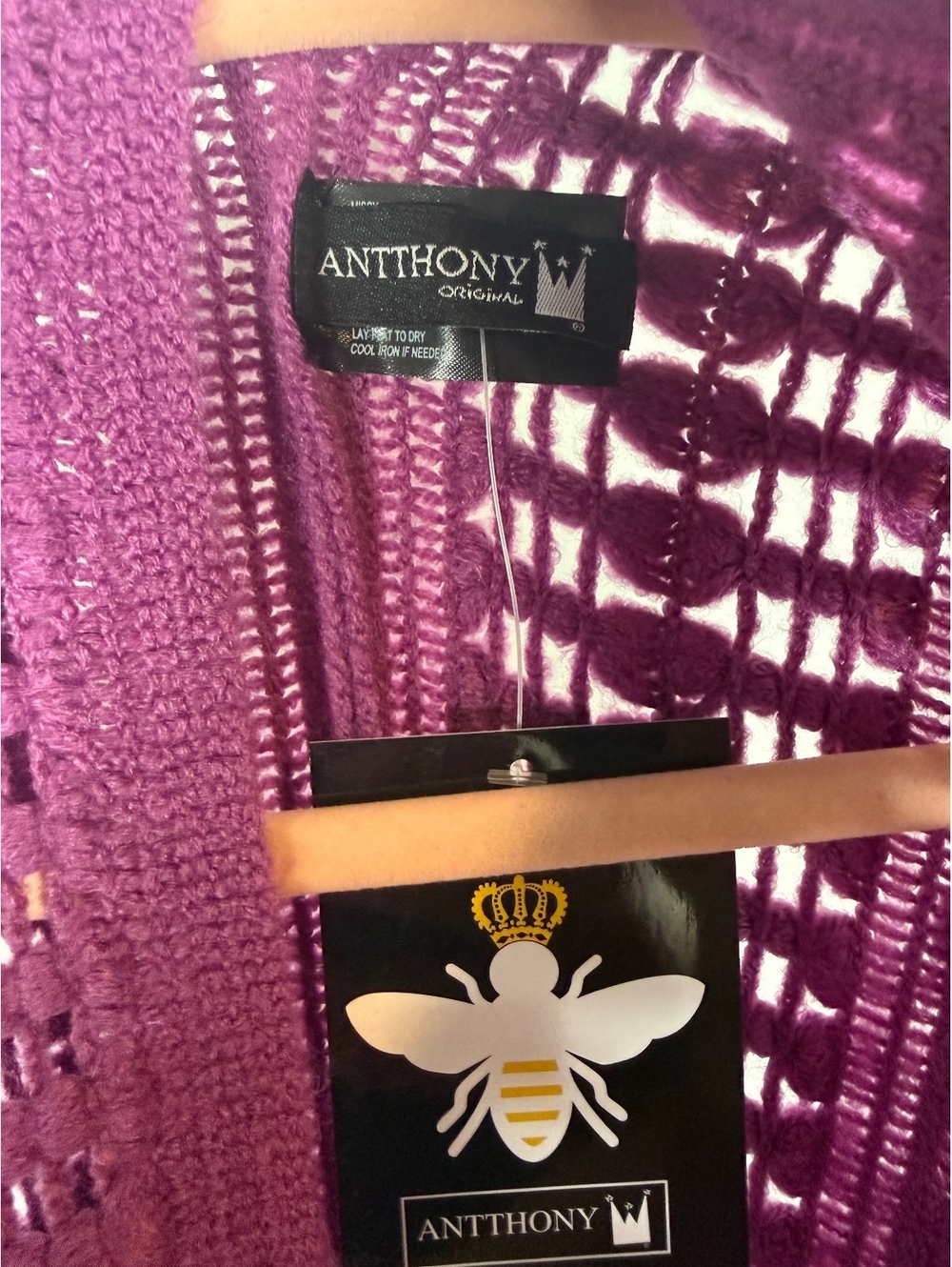 NWT Anthony Original Purple Fringe Knit Open Front Poncho One Size - Picture 3 of 7